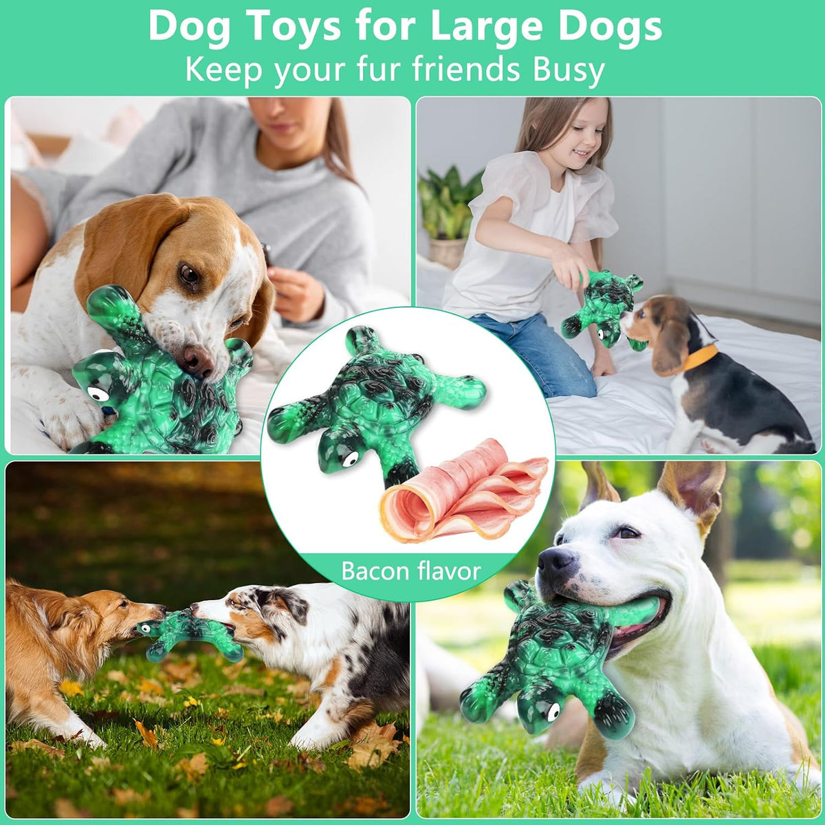 Letsmeet Plush Dog Toy with Crinkle Paper and Ropes - Green1 - image 4