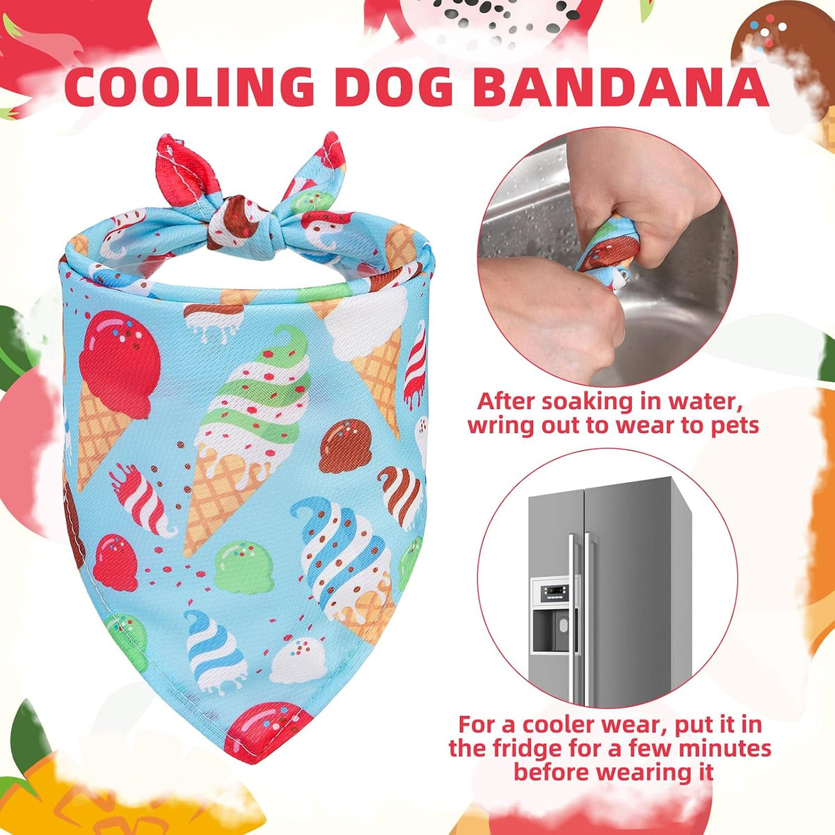 PUPTECK Dog Cooling Bandanas 4pcs Outfit - Ice Cream(Cooling Fabric) / Large (24"x17"x17") - image 3
