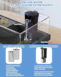 Small Turtle Tank Kit, Acrylic Turtle Tank Starter Kit with Basking Platform, Bottom Drainage, Multi-Function Areas for Turtles, Crabs, Crayfish, Small Reptiles. (Black Kit)