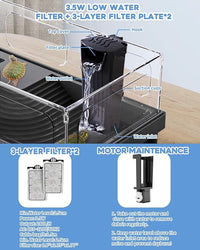 Small Turtle Tank, Aquarium, Acrylic Terrarium with Basking Platform, Bottom Drainage, Multi-Function Areas for Turtles, Crabs, Crayfish, Reptiles.(Black+Filter)