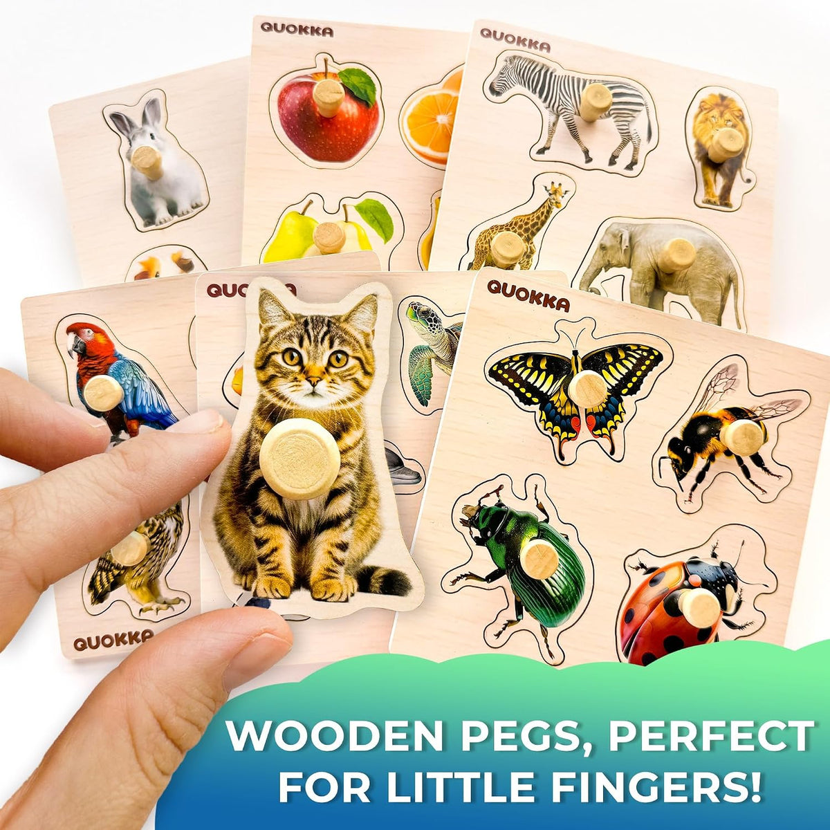 8 Wooden Puzzles for Toddlers 1-3 - Fruits and Animals - image 3