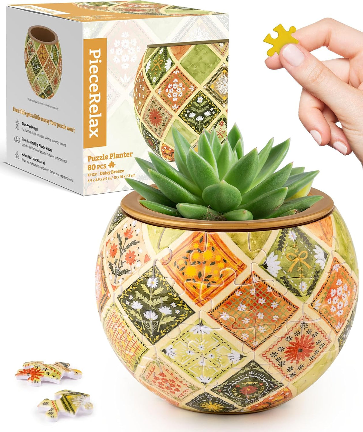 PieceRelax Unique 3D Puzzle Planter, 80 Plastic Pieces [K1101] - Daisy Breeze
