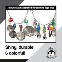 1970 Pk2 Pot and Spoon Delight Features Shiny pots and Spoons with Acrylic Rings and Pacifiers, Handcrafted for African Greys Amazons Macaws