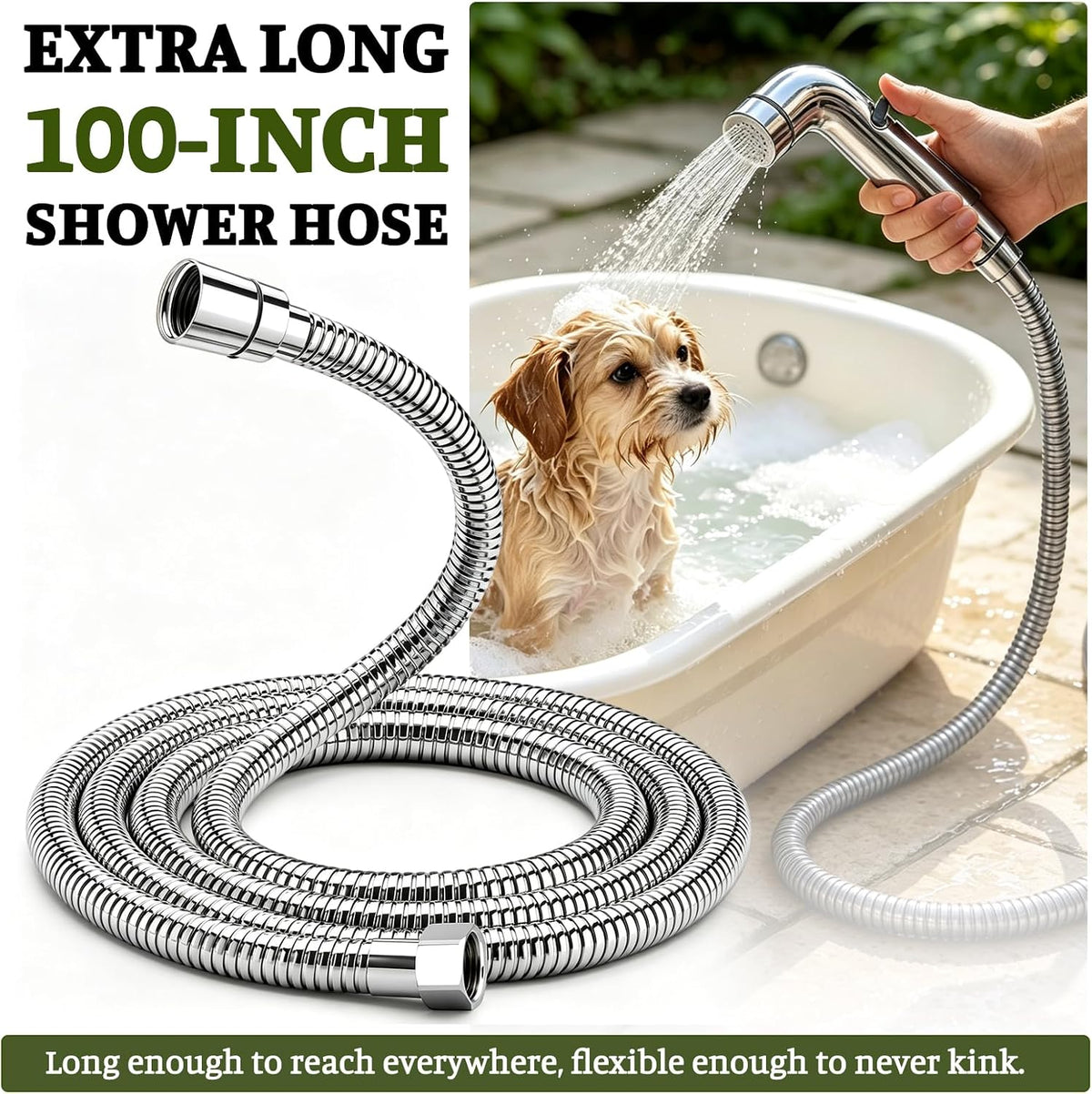 Dog Shower Attachment Metal - Silver / 3/4" Outdoor Faucet Adapter - image 4