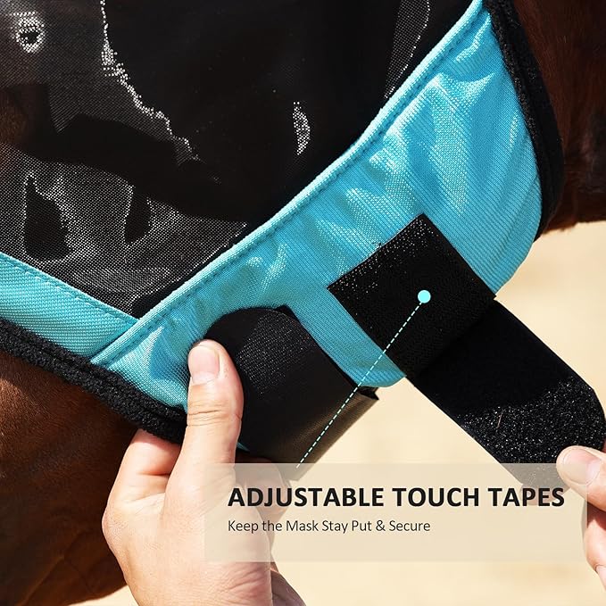 Harrison Howard Pro Luminous Horse Half Face Fly Mask Large Eye Space with Ears UV Protection for Horse Teal M