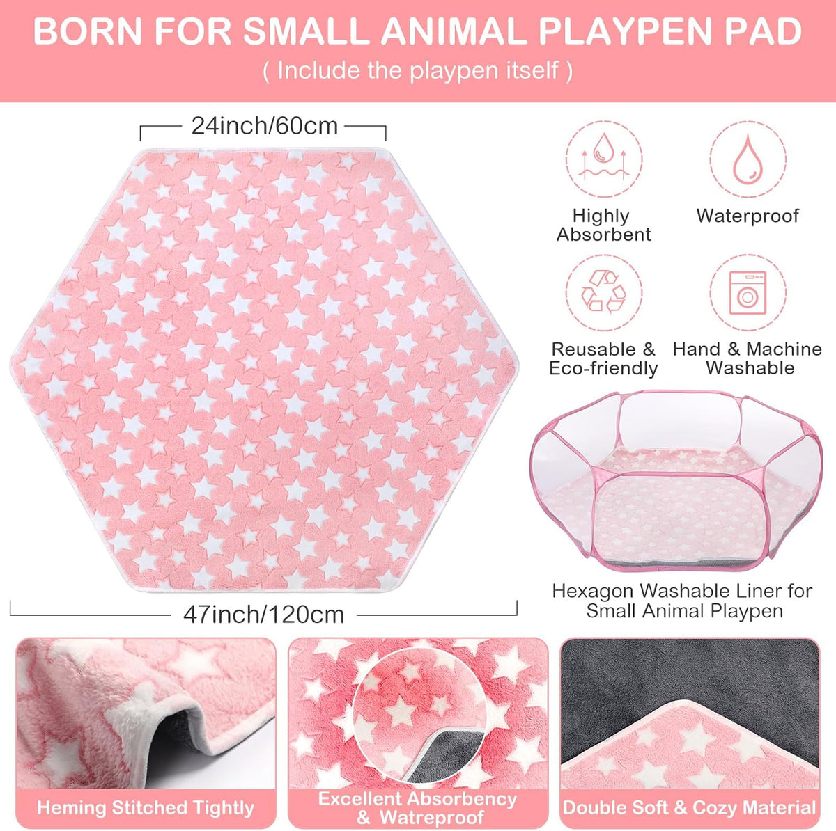Guinea Pig Playpen with Mat Small Animal - Pink / Star - image 3