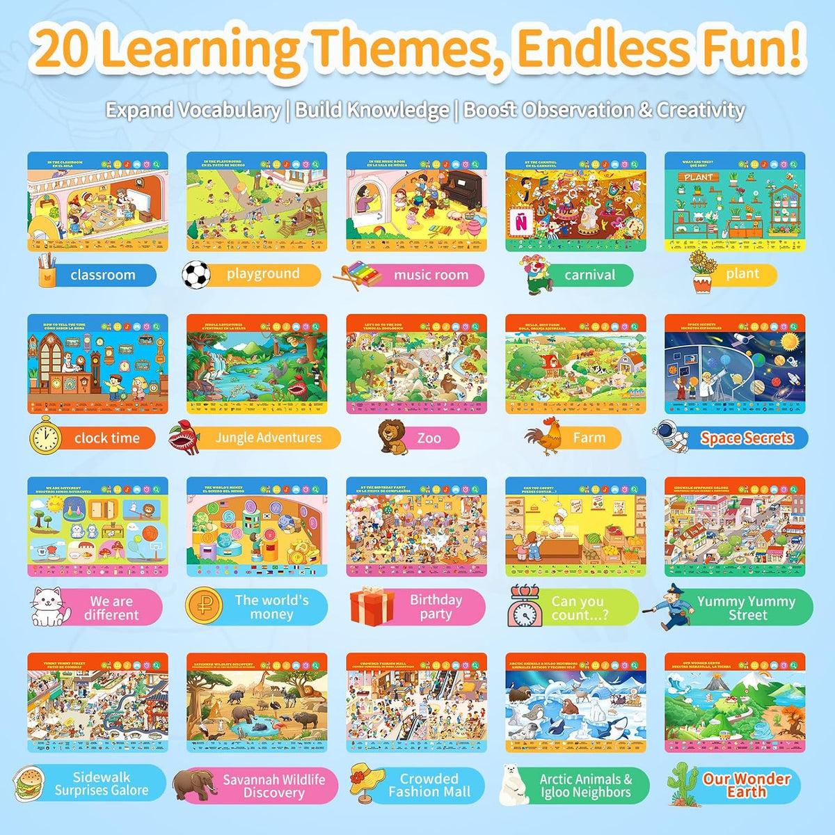 Qiaojoy Bilingual Interactive World Map for Kids Learning Educational - Search and find - image 3