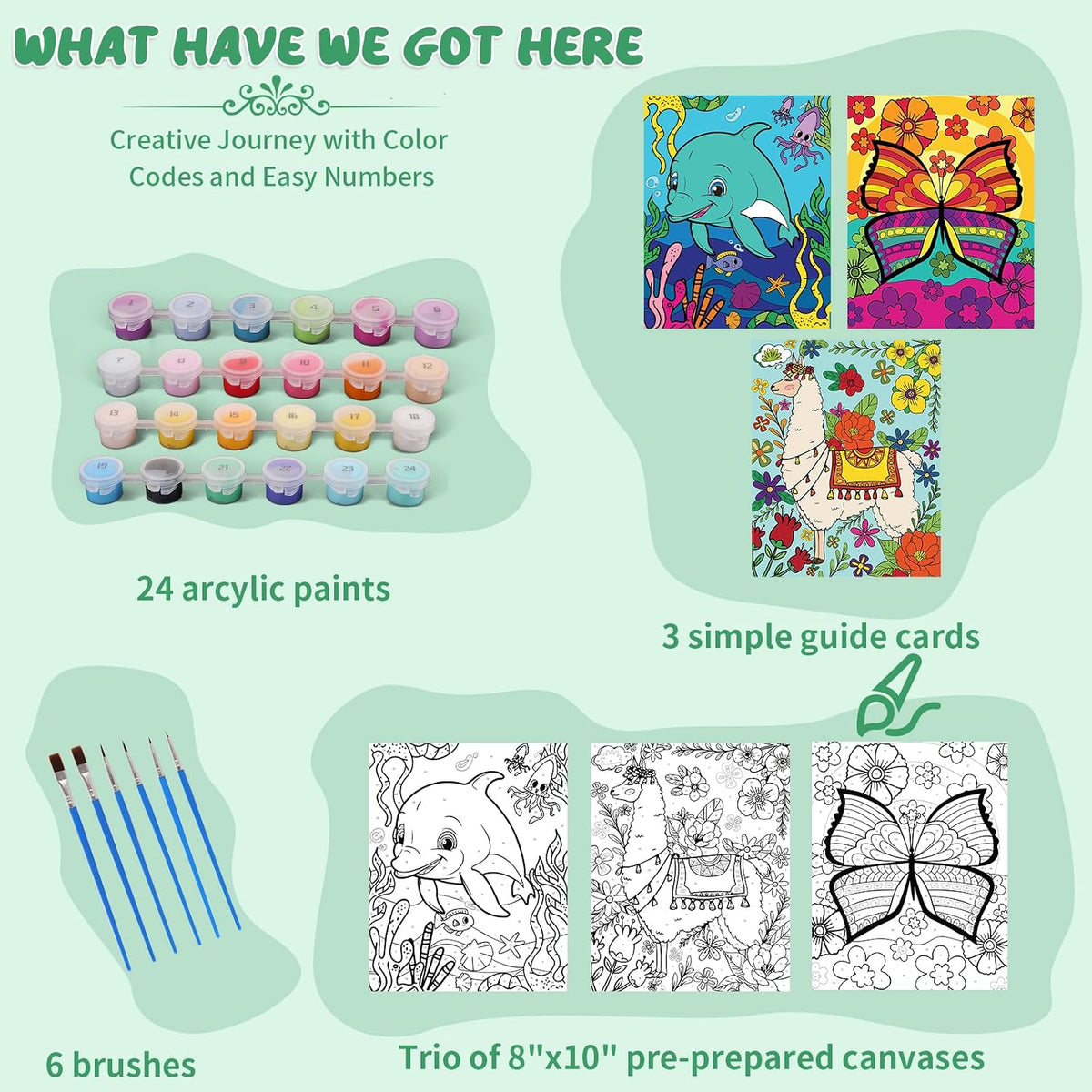Jovial & Joyful kids paint by number kit with three framed animal canvases and paint pots - view 6