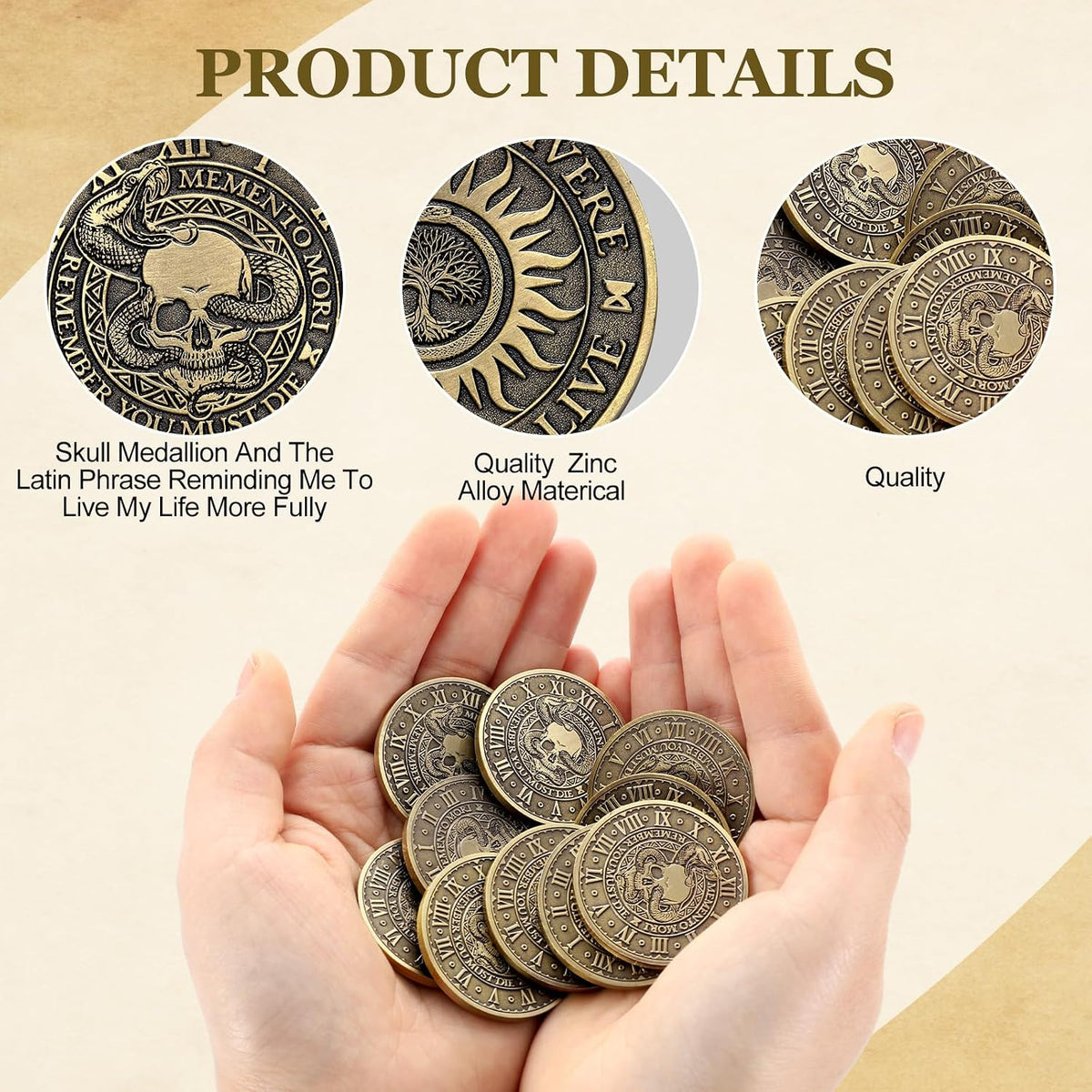 Misdary memento mori challenge coins in classic style copper finish with medallion box - view 18