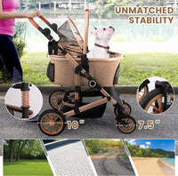 Bicystar Dog Stroller with Detachable Carrier, Rubber Wheels - Tan - image 4