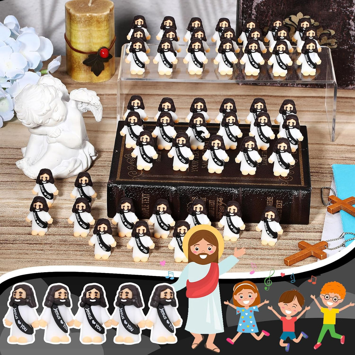 Bememo 50pcs Mini Jesus Loves You Religious Figures - Black - image 3