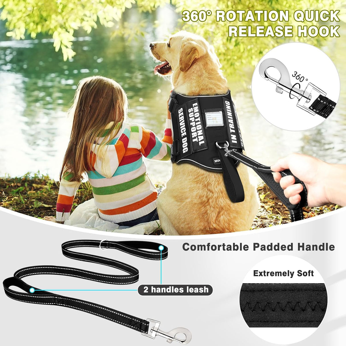 Service Dog Vest Harness and Leash Set+10 Patches - Large / Black - image 2