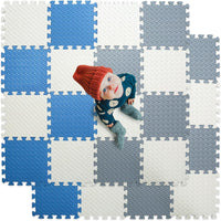 16 Tiles Foam Play Mat, Soft & Safe EVA Foam Mats for Floor - White/Gray/Gray Blue