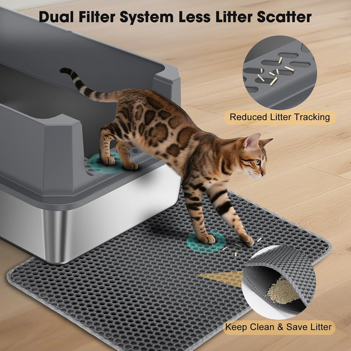 FURTIME Stainless Steel Cat Litter Box - Grey / Large - image 2