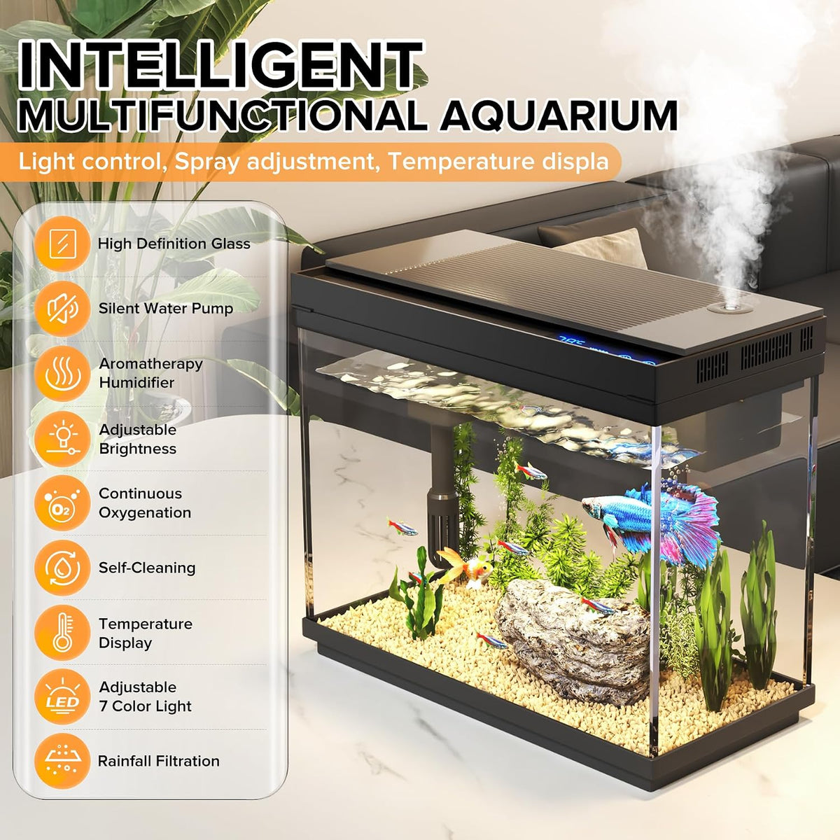 Fish Tank, 2.4-Gallon Aquarium Starter Kit with 3-in-1 Quiet Pump – Essentials for Fish - Black - image 2