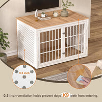 48" Heavy Duty Dog Crate Furniture for Large Dogs, Metal Kennel for High Anxiety Dogs, White Wooden Cage Furniture Indoor, Decorative Dog Kennel End Table, XL