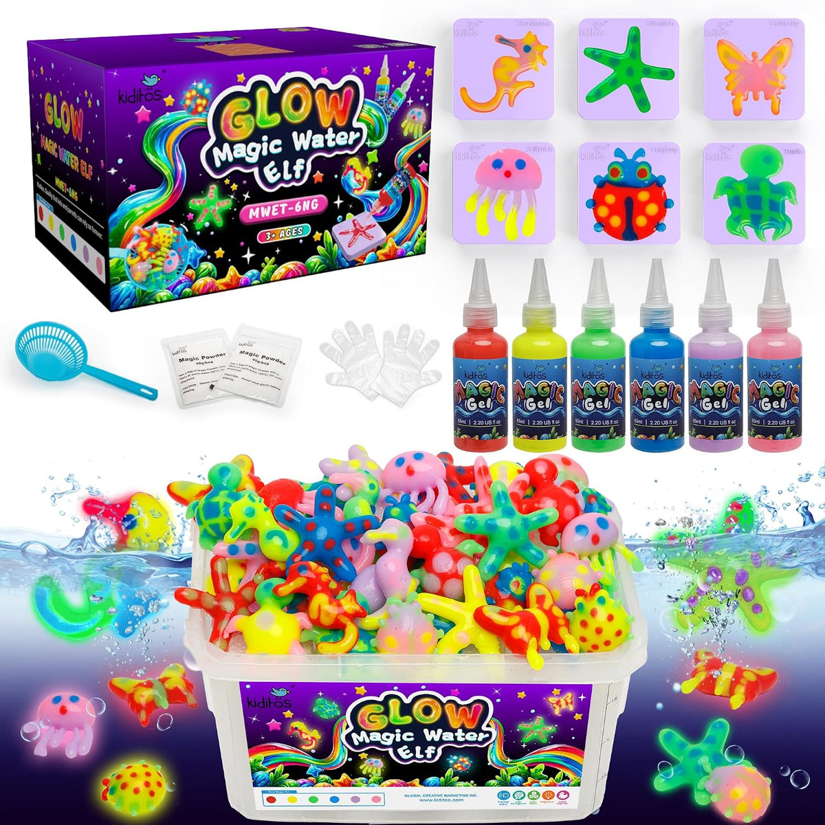 Kiditos Glow-in-the-Dark Magic Water Elf Toy Kit for Kids - 6 Colors / Glow-in-the-Dark