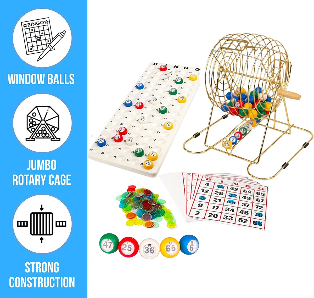 Regal Games Deluxe Bingo Game Set with Cage, Board, Balls - Professional Gold 18 Card - image 3