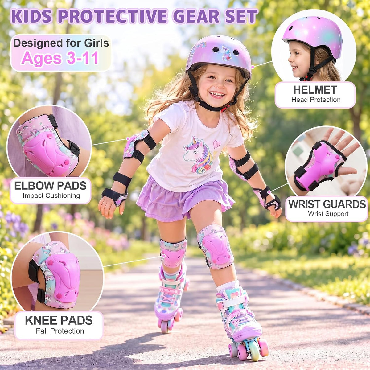 Unicorn Catcher Kids Helmet and Knee Pads Set - Light Pink / Small: 3-8 year - image 2
