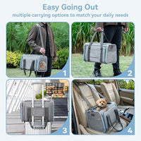 Petsfit Expandable Large Cat Carrier Small Dog Carriers Airline Approved, 17" Lx 11" Wx 11" H Soft-Sided Portable Washable Pet Travel Carrier with 2 Extension for Kittens, Puppies, Rabbits