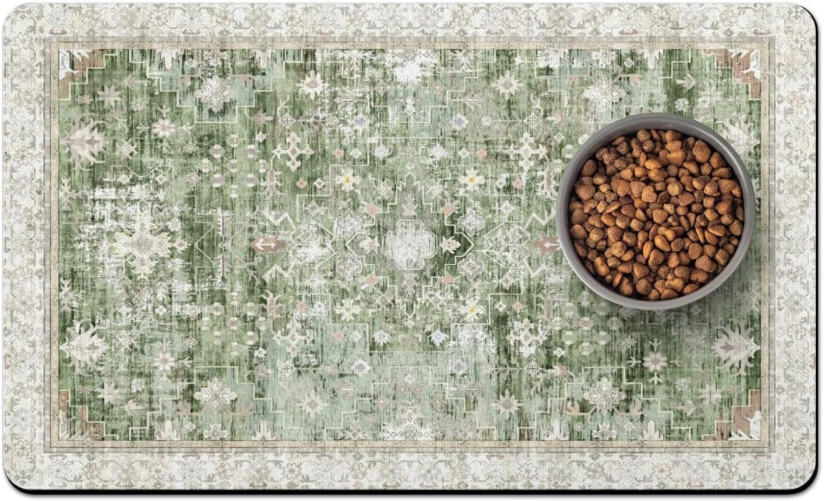 Pet Food Mats for Floor, Absorbent Dog Mat for Food and Water Dispenser Mat, Dog Food Mat Quick Dry - Green / 20"L x 12"W