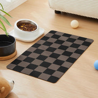 Checkered Dog Feeding Mat - 19"L x 12"W / Brown