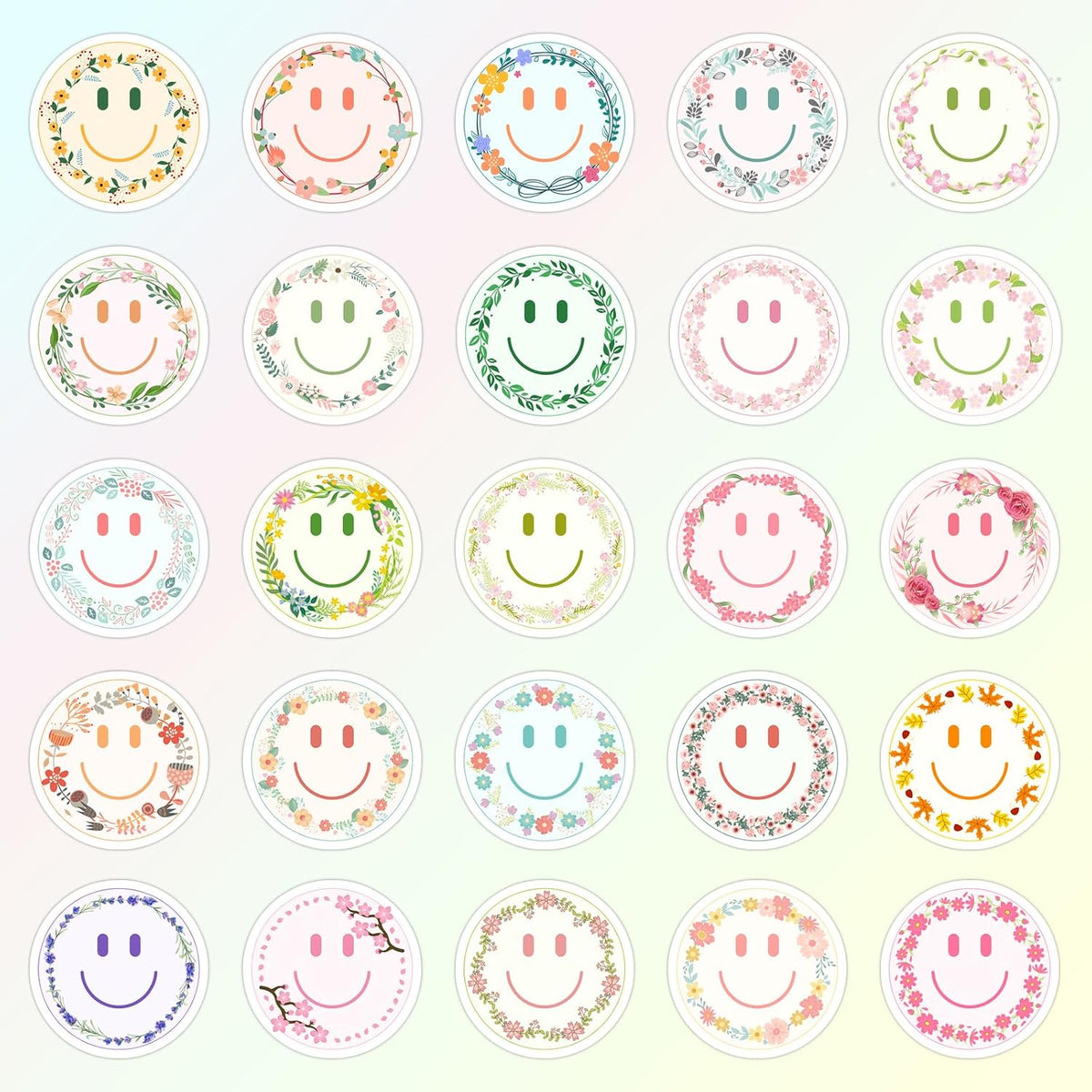 50PCS Smile Face Stickers Cute Water Bottle Stickers for Kids – Fun for Kids & Family - 50pcs Flower Stickers - image 2