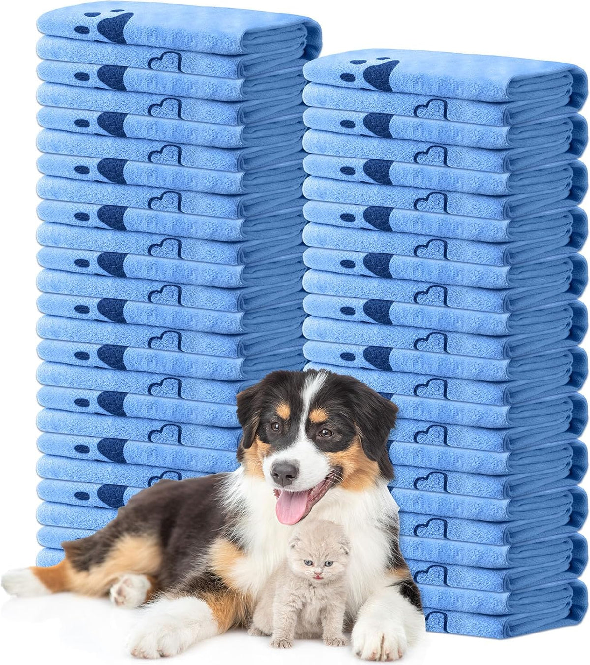 Tatuo 22 Pcs Dog Towels for Drying 20 x 40 Inch Pet Bath Towels - Blue / Bone Pattern