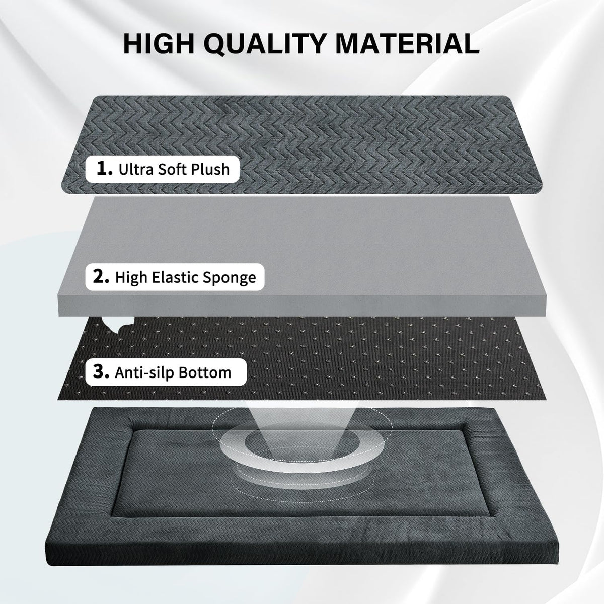 Dog Bed for Crate, Medium/Large Dogs Crate Bed - 30.0"L x 18.0"W x 1.2"Th / Dark Grey - image 3
