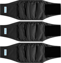 Paw Legend Washable Dog Belly Band Wrap Diapers for Male Dog - Black, Black, Black (Black Lining) / Large