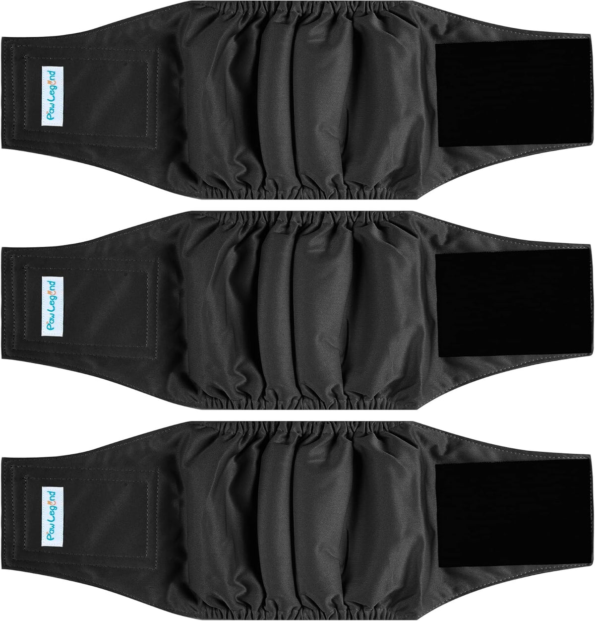 Paw Legend Washable Dog Belly Band Wrap Diapers for Male Dog - Black, Black, Black (Black Lining) / Large
