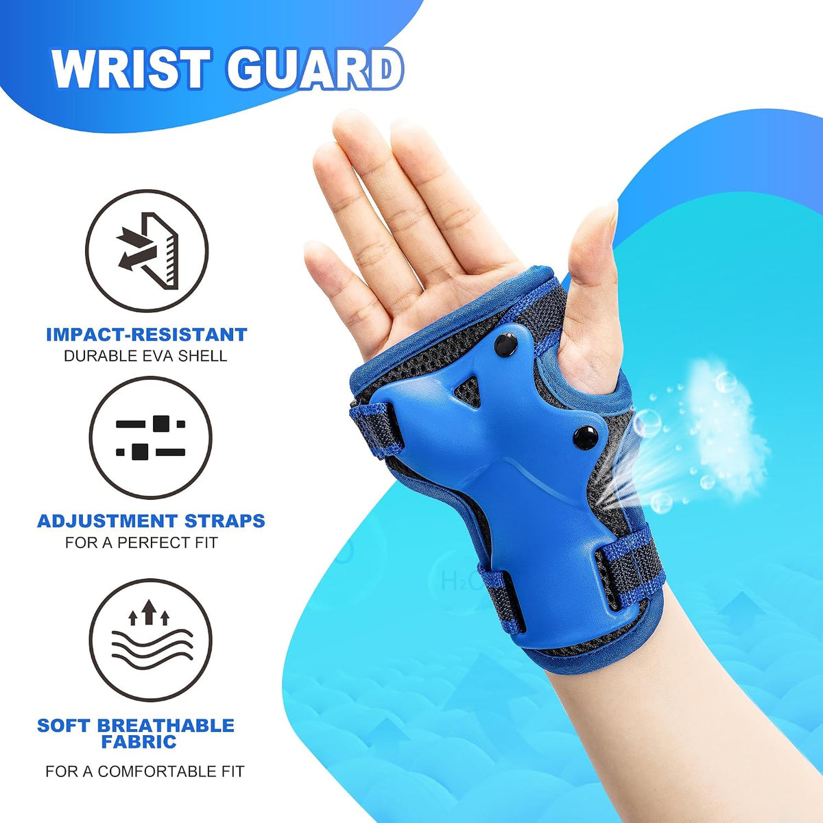 2PM SPORTS Knee and Elbow Pads Set with Wrist Guards for Kids Girls - Blue / Medium - image 2
