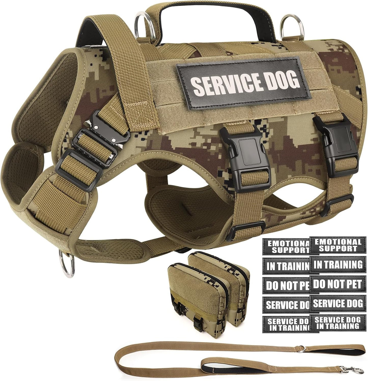 WINSEE Tactical Dog Harness with Dog Leash - Large / Camo Desert