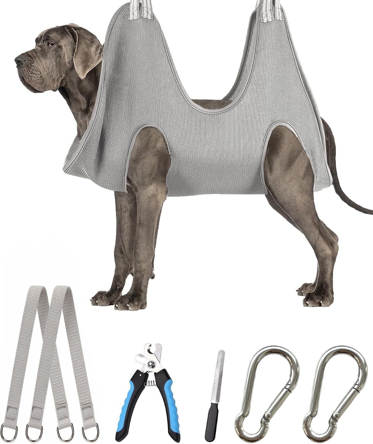 Dog Grooming Hammock Harness, Small Dog Groming Sling - XXXL (140 LB Max) Silver Grey 20-31in