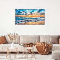 Large Beach Wall Art for Living Room Beach Sunset Ocean Waves Art Big Space Size Framed Canvas Prints Blue Pictures Painting Artwork Office Bedroom Home Decor 60"x30"