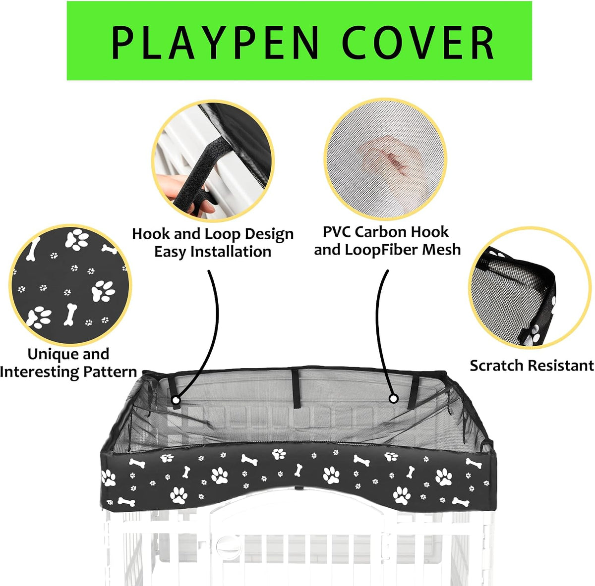 2 Pack Dog Playpen Cover and Bottom Pad Fits for 36 Inch 4 Panels Pet - Black - image 4