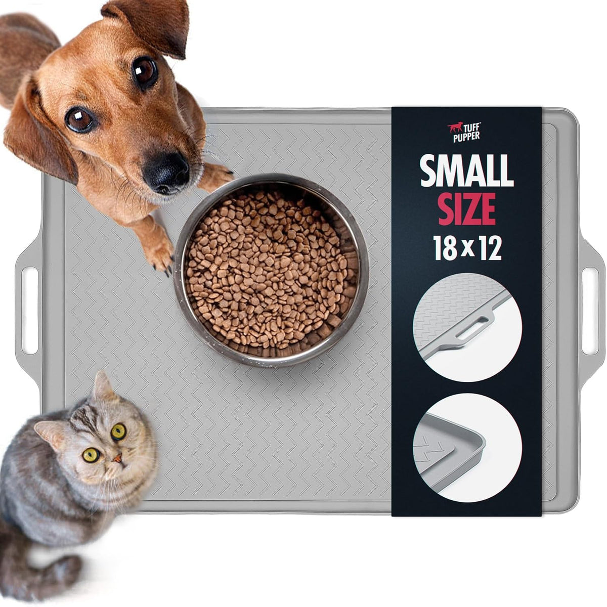 Tuff Pupper 36x24 XXL Dog Feeding Mat for Food and Water - Gray / Small - 18" x 12"