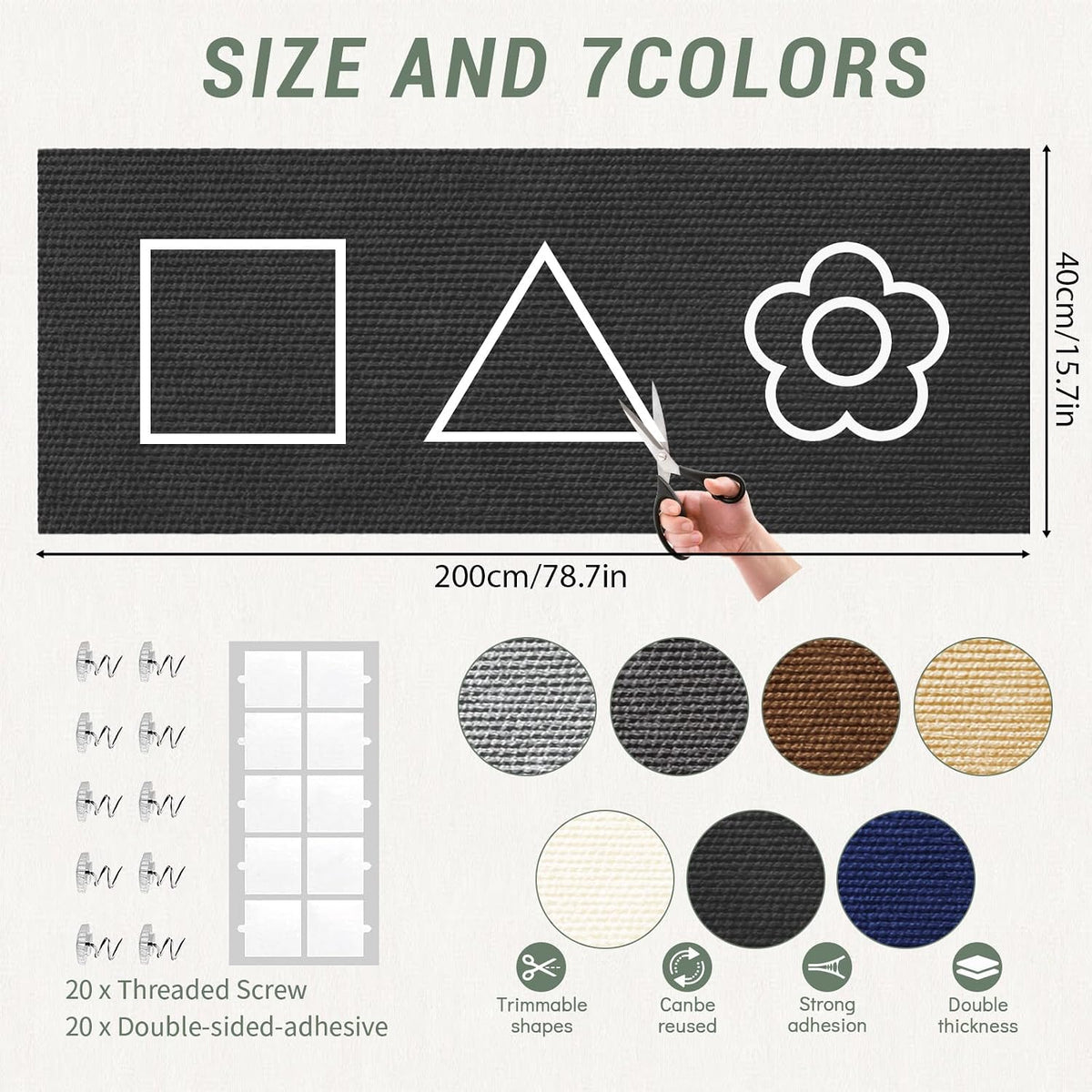 Sepazon black felt cat scratch furniture protector mat, 78.7 x 15.8 inches - view 2