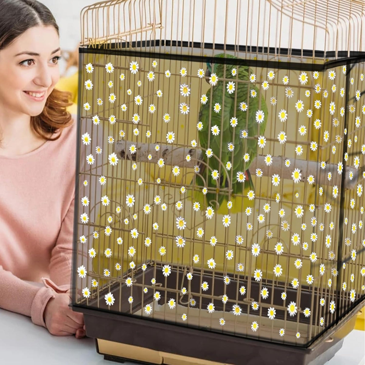 Bird Cage Seed Catcher, Large Bird Cage Cover - Black, Daisy Design - image 2