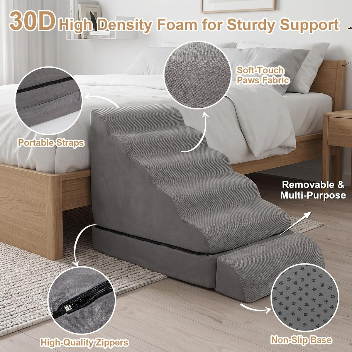 Dog Stairs for High Beds 30-36" H 6-Step Pet Stairs for Large Dogs – Essentials for Dogs - Gray - image 4