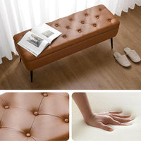Leather Storage Ottoman Bench,End of Bed Bench for Living Room Bedroom Dinning Room Entryway,Mid-Century Modern,Faux Leather,with Steel Legs,Safety Hinges, Loads 660 lb (with Button, Brown)