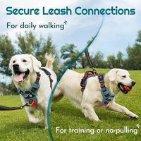 Eagloo Dog Harness for Large Dogs, Easy Wearing with 3 Buckles, Adjustable No Pull Pet Harness with 2 Rings for Walking, No Chock Reflective Soft Padded Vest with Control Handle, Red & Teal, L
