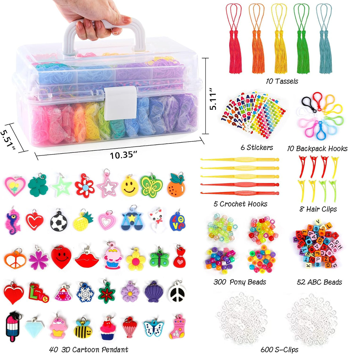 INSCRAFT 17500+ Rubber Loom Bands with 3 Layer Pink Container - Transparent - image 2