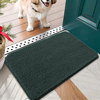 OLANLY Dog Door Mat for Muddy Paws 30x17, Absorbs Moisture and Dirt, Absorbent Non-Slip Washable Doormat, Quick Dry Chenille Mud Mat, Entry Indoor Entryway Carpet for Inside Floor, Blackish Green
