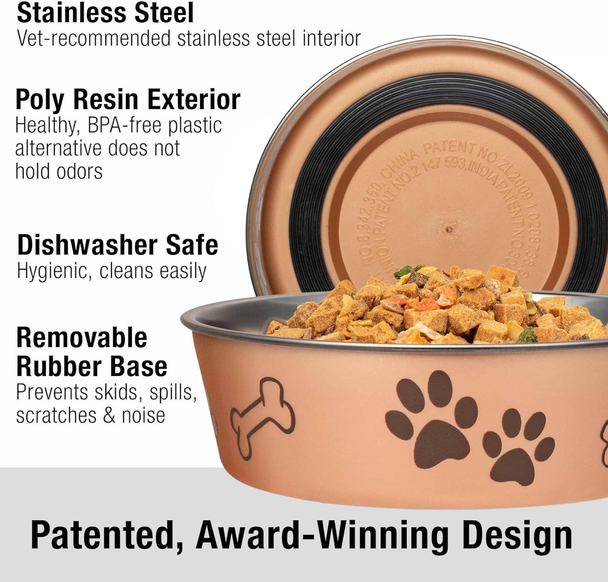 Loving Pets Bella Dog Bowls, Stainless Steel Dog & Cat Bowls - Champagne / Large (35-65lbs) - image 2