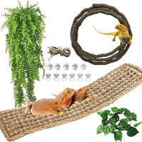 Bearded Dragon Hammock,Lizard Lounger Reptile Tank Hanging Plants Climbing Jungle Vines Flexible - Type：L-Rectangular hammock