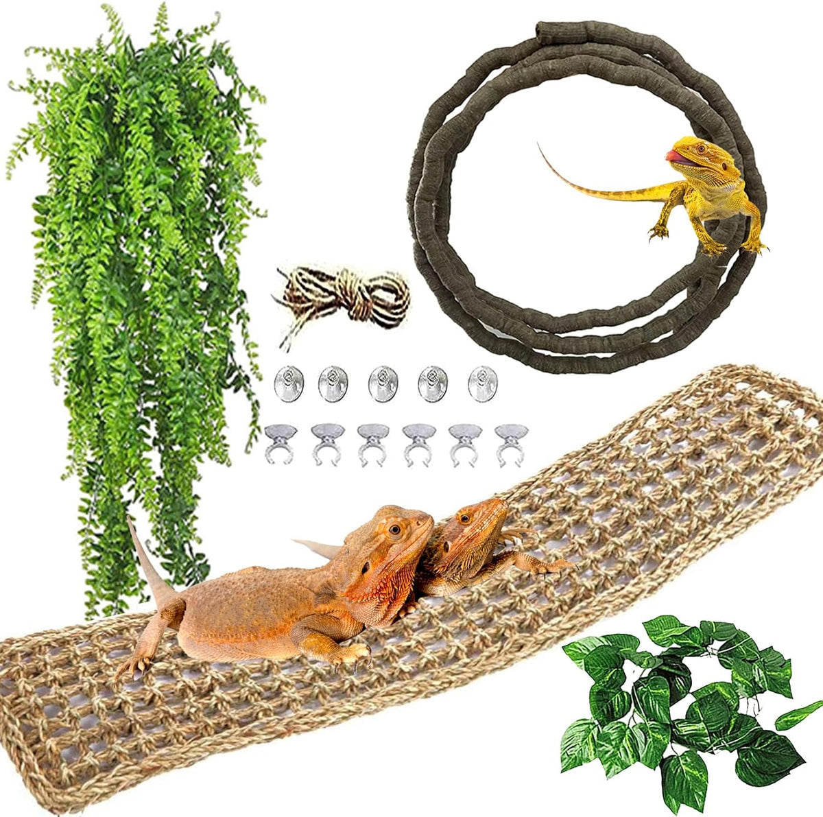 Bearded Dragon Hammock,Lizard Lounger Reptile Tank Hanging Plants Climbing Jungle Vines Flexible - Type：L-Rectangular hammock