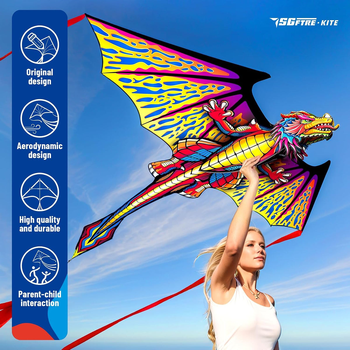 SGftre Complete Kite with Handle, Line & Accessories - 1 / Red Pterosaur - image 4