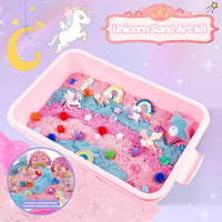 Volmop unicorn sensory bin with sandbox, colored play sand, castle molds and unicorn decorations - view 6
