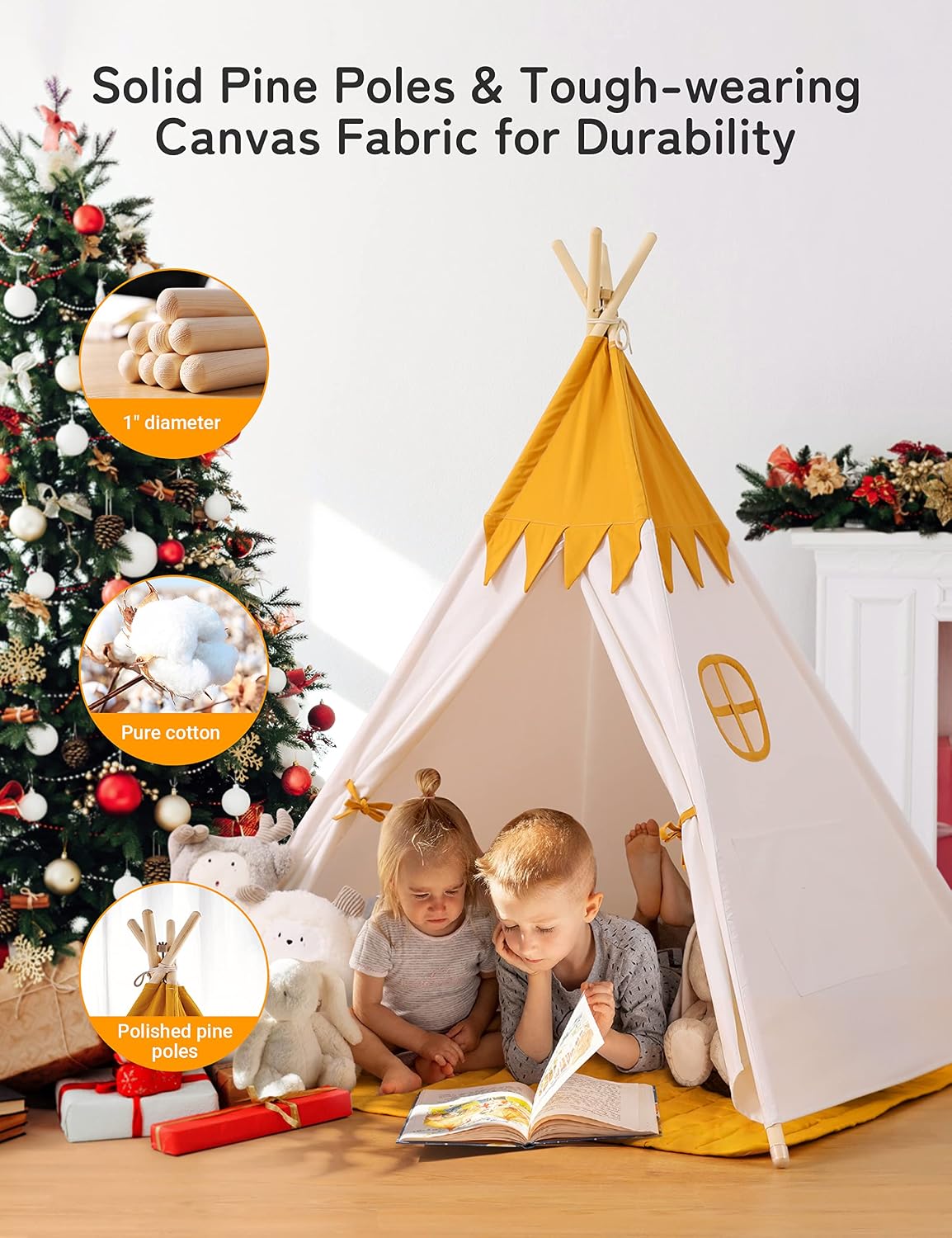 besrey Teepee Tent for Kids - Yellow / Large - image 2